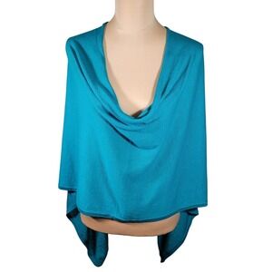 Minnie Rose Turquoise‎ 100% Cotton Cowl Neck Poncho Shawl Travel Wrap Blue OS